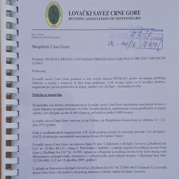 Skupštini Crne Gore - PETICIJA PROTIV USVAJANJA PRIJEDLOGA ZAKONA O ORUŽJU I MUNICIJI (I DIO)